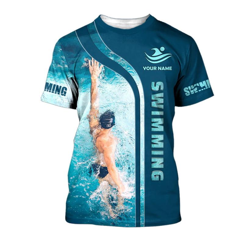 Tricou Grafic Personalizat cu Nume pentru Înot Bărbați Imprimare 3D Mânecă Scurtă Gât Rotund Haine Cadou Pentru Pasionații de Înot