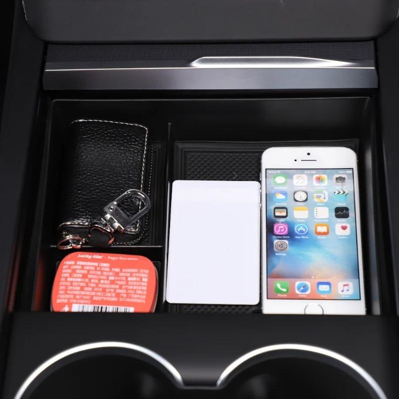 For Tesla Model 3 -2025 Model Y 2025 ABS Black Car Center Console Armrest Storage Box Organizer Interior Ccr Accessories
