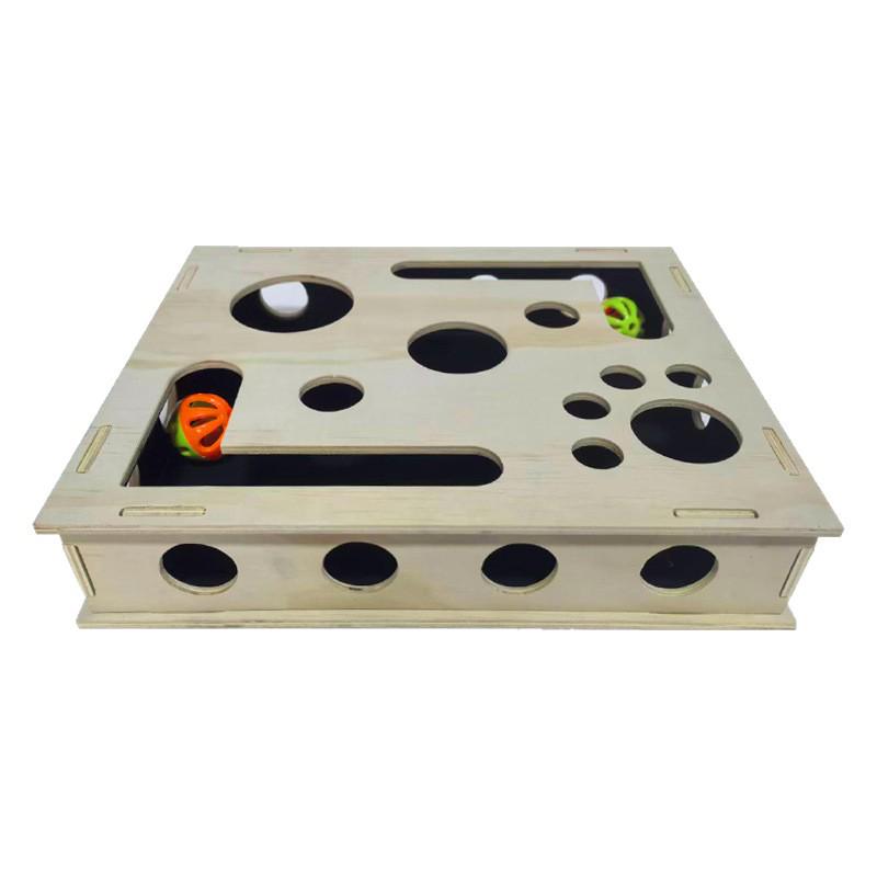 Jeu de labyrinthe pour chat en bois massif: Jeu Interactif de Grattage et de Fouille