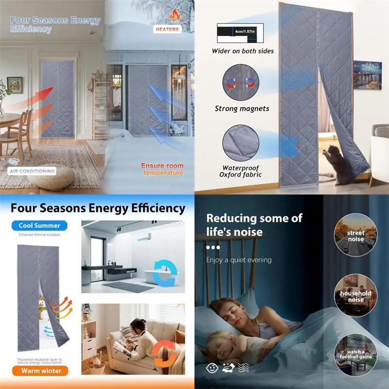Magnetic Thermal Insulation Door Curtain Waterproof Warm-Keeping Door Curtain Oxford Closed by Magnets Pet-Friendly Door ScreensThicken Cotton Curtain
