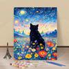 Ciel Étoilé Chat Peinture à l'Huile Numérique DIY Coloration Manuelle Décoration Kit de Peinture Chat Fleur Paysage Dessiné à la Main Peinture à l'Huile