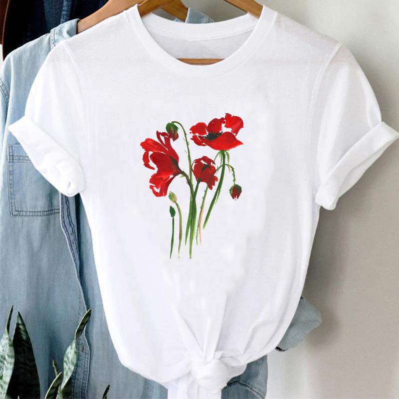 (Mărimea asiatică)Tricou cu flori încântătoare Trend anii 90, tricou cu imprimeu pentru femei, îmbrăcăminte pentru doamnă, ocazional, tricou cu mânecă scurtă pentru femei