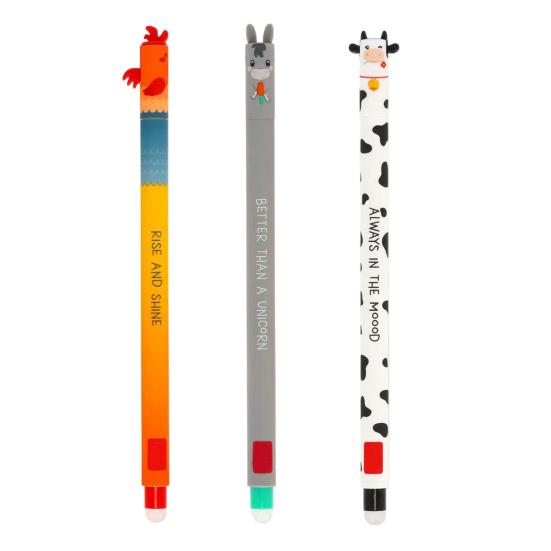 Farm Animal Erasable Gel Pens for Kids Cute Cartoon Cow Turkey Donkey Pig Design Smooth Writing Easy Erase Pen Fun School Supplies