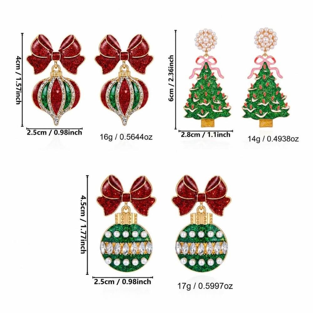 1 pair Rhinestone Xmas Tree Bowknot Earrings Simulated Pearl Holiday Jewelry  Women