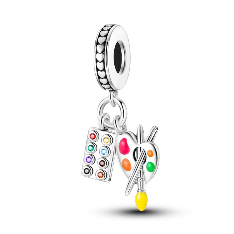 Copper Colorful Art Brush Palette Sunflower Painting Charms Beads Fit Qikaola Original Bracelets Diy Birthday Jewelry