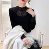 Yanzhiban 2024 Spring Plus Size Lace Bottoming Top - Half High Neck, Long Sleeve.