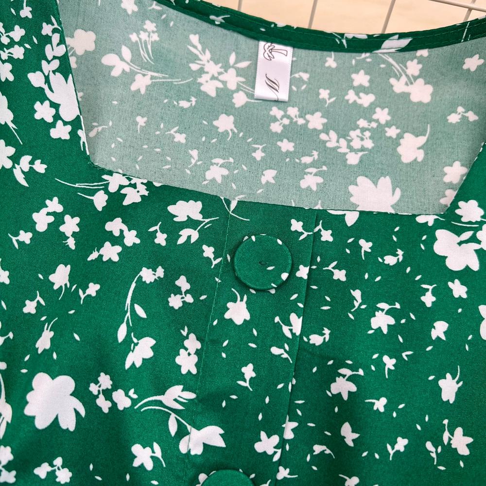 Summer Elegant Square Collar Loose Dress Women Vintage Bubble Short Sleeve Slim A-line Floral Dress French Retro Long Dresses Casual