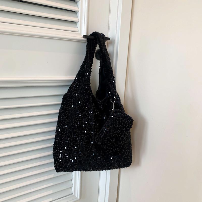 Chic Korean Style Sequin Shoulder Bag Fashionable Large Tote For Casual Daily Use