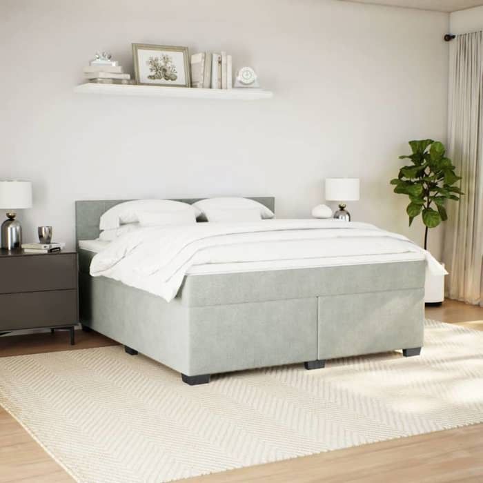 Maison Exclusive - Bed Slatted Base and Mattress Light Grey 180x200cm Velvet