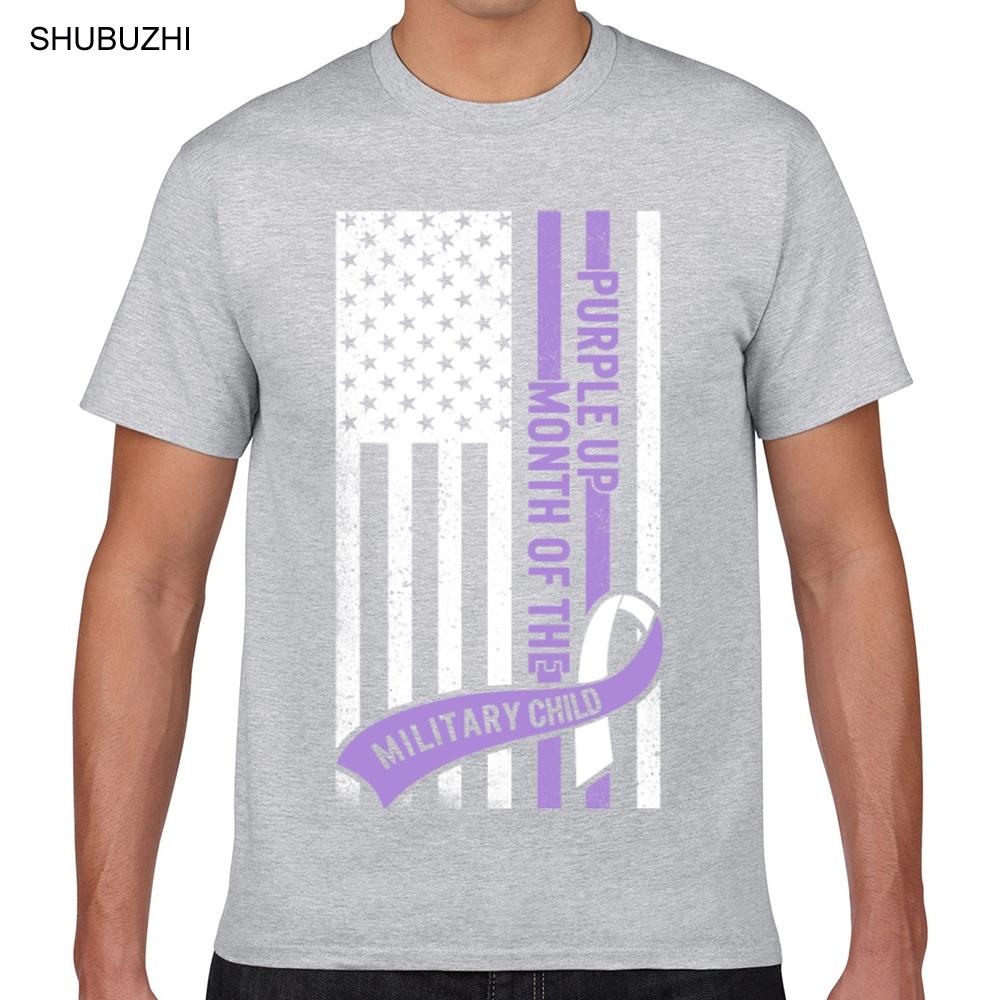 Tops T Shirt Men military child month april purple up awareness Summer Harajuku Geek Print Male Tshirt