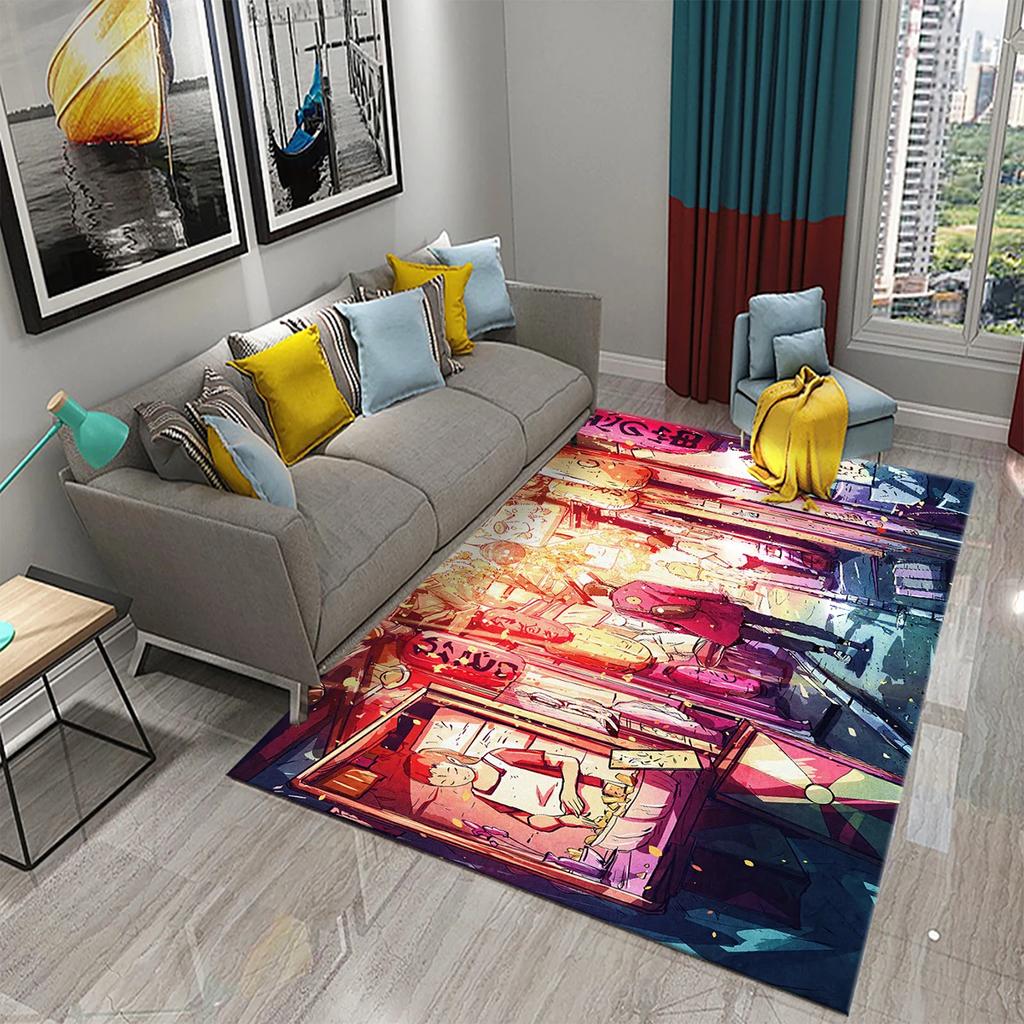 Kids Cartoon Carpet Colorful Graffiti Rug Teens Street Hip Hop Rectangle Area Rugs Bedroom Mats Flat Mat Living Room Door Mat