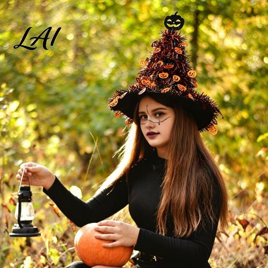 Festive Gathering Supplies Halloween Witch Hat Pumpkin Decor Metallic Rain Curtain Door Hanging Ornament for Durable Celebration Goods Party Spooky