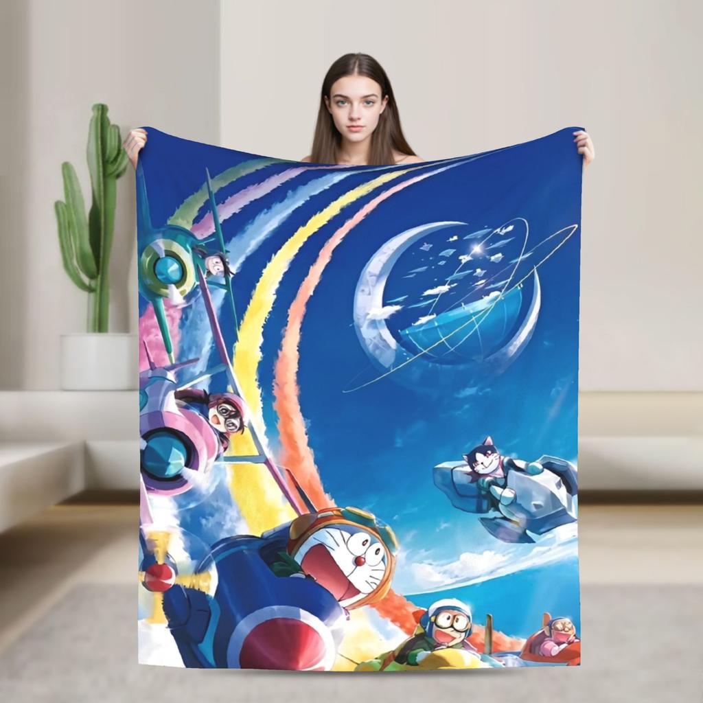 Cartoon D-Doraemon Warm Soft Blanket Camping Plush Throw Blanket Novelty Bedroom Flannel Bedspread Sofa Bed Cover
