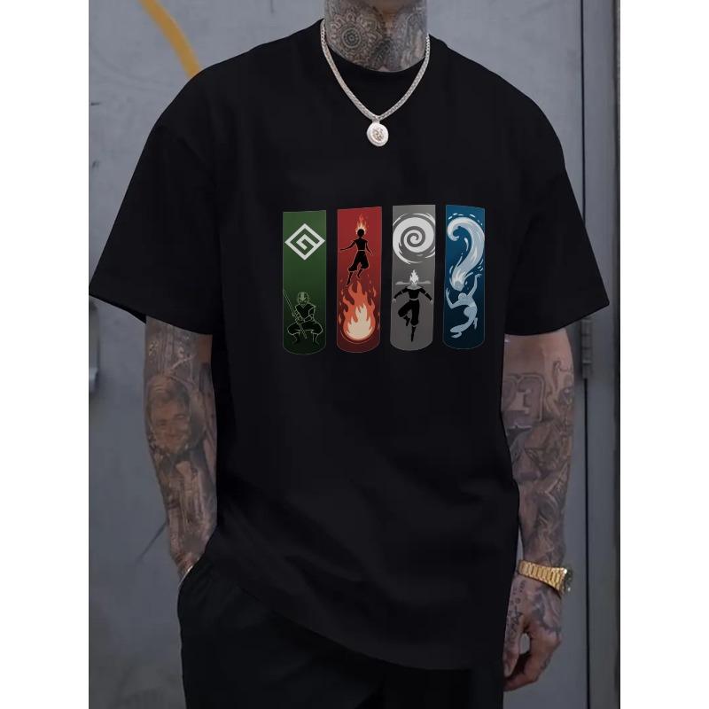 European Sizes The Last Airbender Four Elements Graphic T-Shirt for Men - Fire, Short Sleeve Round Neck Casual Summer Tee, Breathable Material,