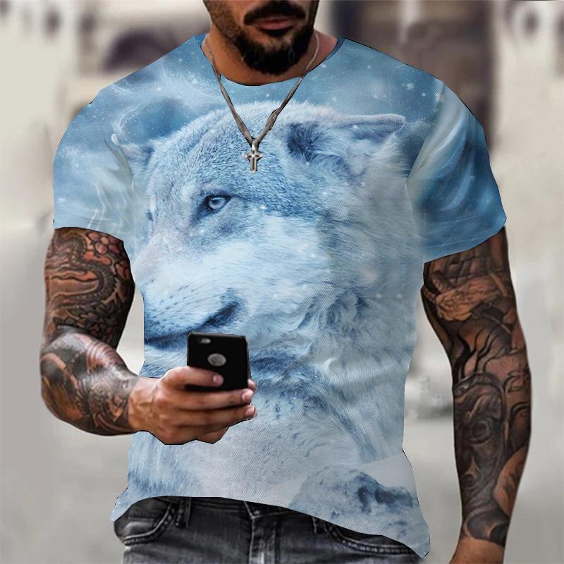 Tricou cu lup cu imprimare 3D pentru bărbați, vară, supradimensionate, cu mâneci scurte, cu mâneci scurte, pulover, 2023, la modă, îmbrăcăminte de stradă, haine cool pentru bărbați, tricouri ieftine