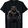Muscular Black Cat Powerlifting Weightlifting Gym Workout T-Shirt