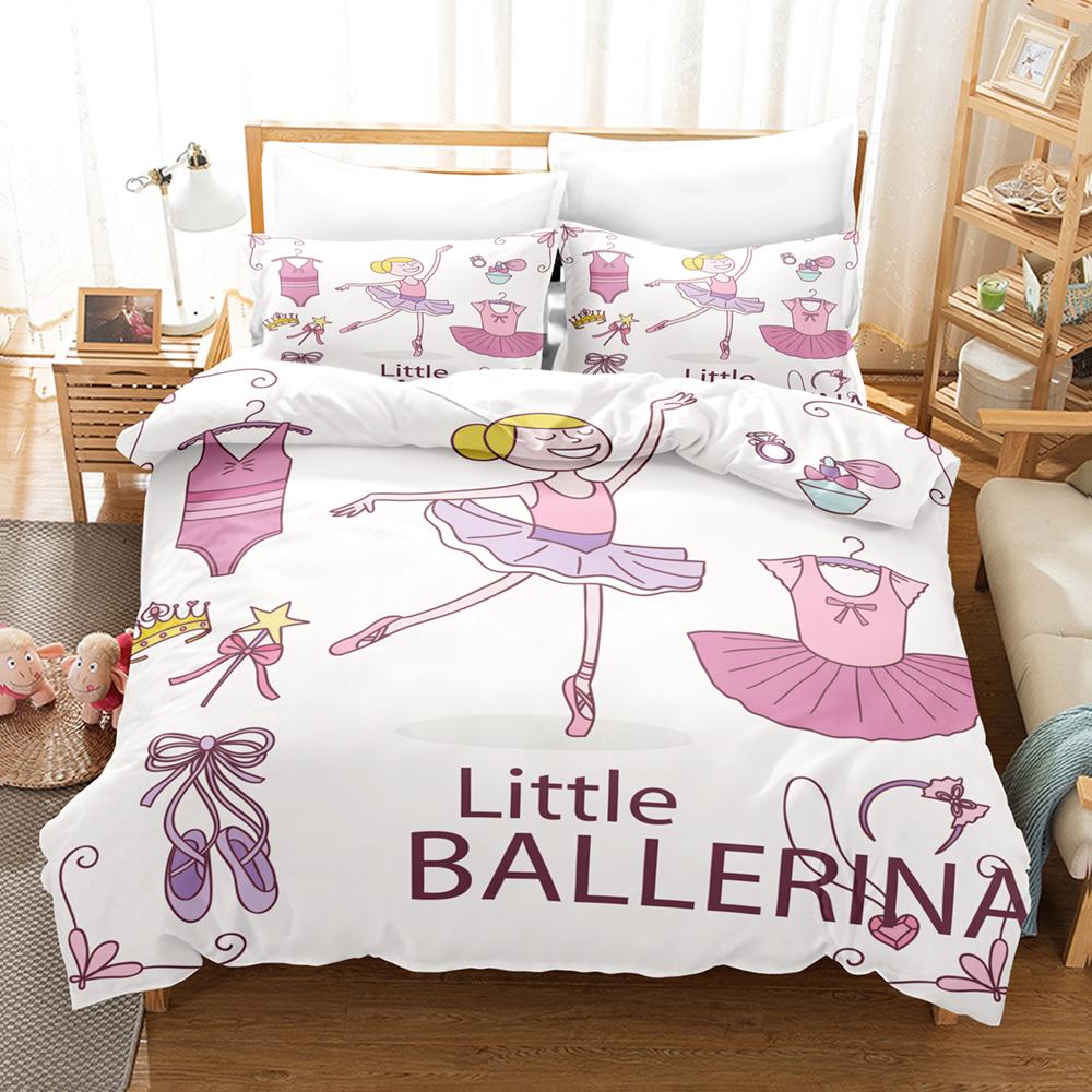 3D Print Cartoon Ballet Princess Winter Duvet Cover Sets Pretty Little Girl Bedding Set For Kids Teen Girls Women Purple, Pink