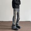 American DirtyFit Ink-Splashed Jeans: Unisex Straight Flared Vibe Slim Pants