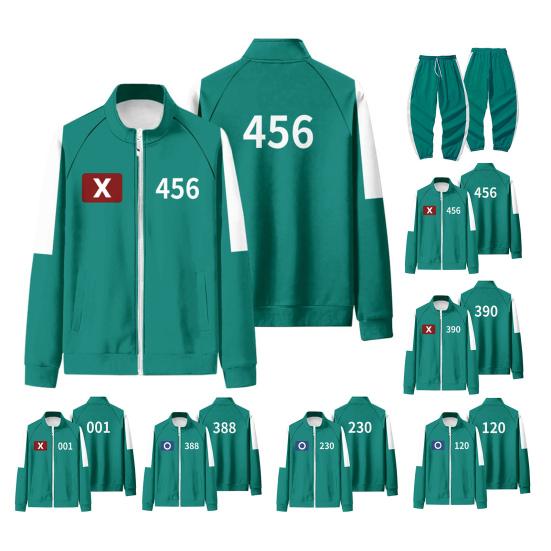 Yousheng Squid Games Season II Sweatshirt Zip-up Stand Collar Long Sleeve Number Printing Contrast Color Jacket TV Character Sportswear Elastic Waist