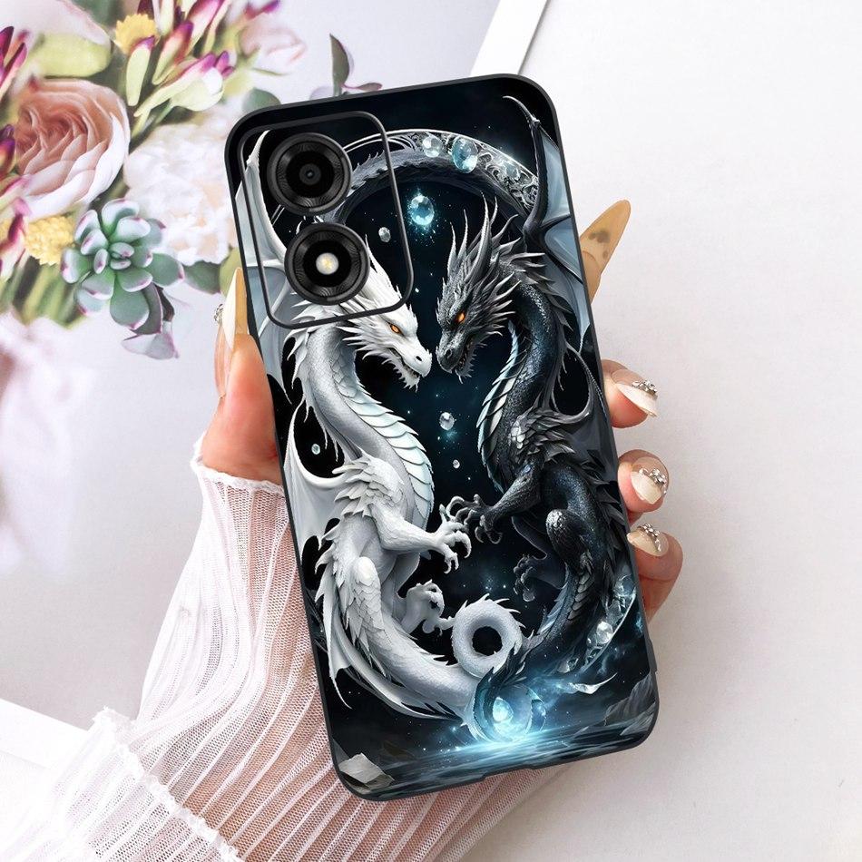 For Motorola Moto E14 Cool Dragon Tiger Pattern Phone Case For Moto E14 Black Silicone Soft Bumpers