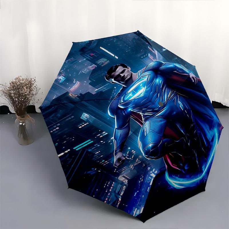 1pc Superman Cityscape Automatic Folding Umbrella - Compact 8-Rib Design, Durable Plastic & Iron1035L
