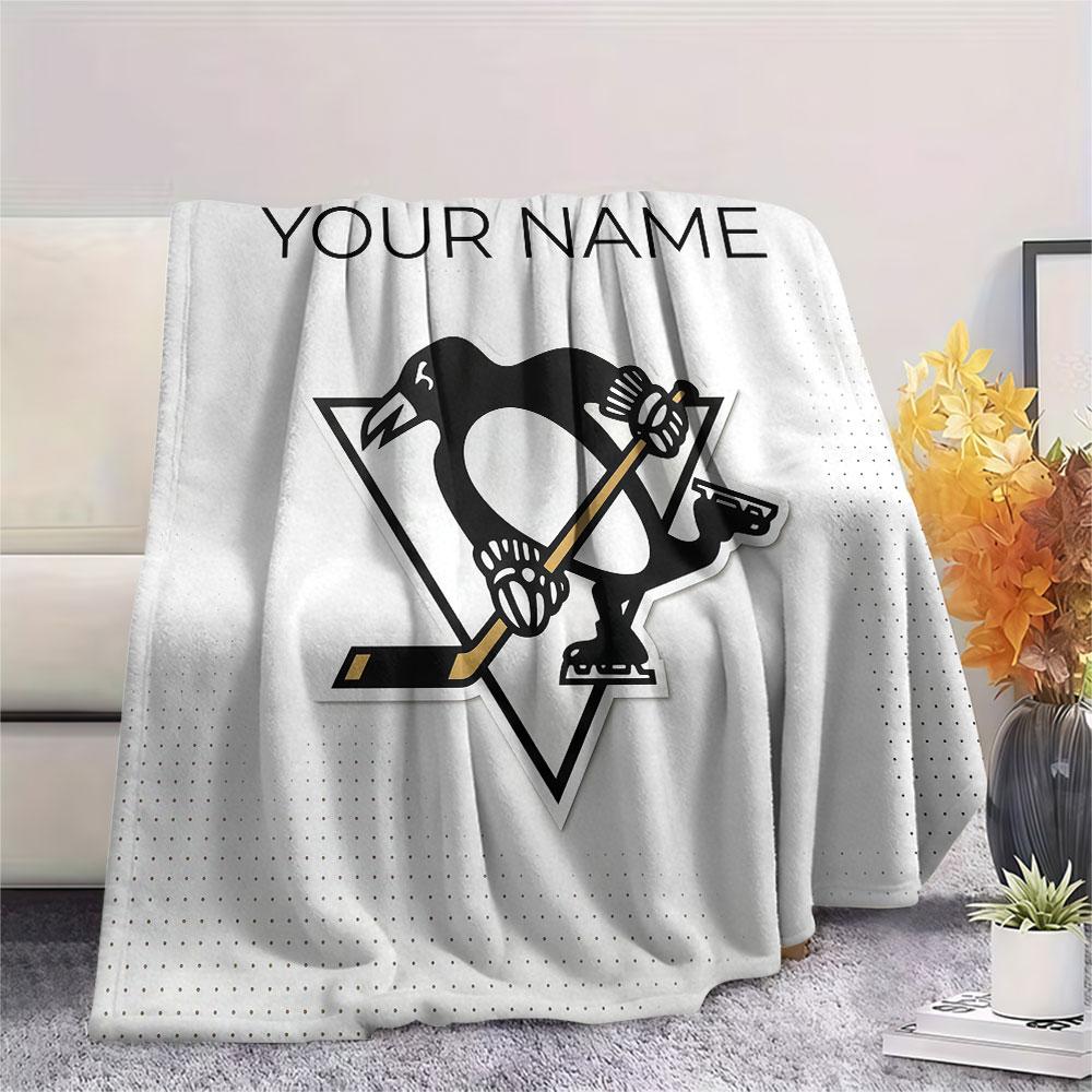 Custom Name,Pittsburgh Penguins Printed Flannel Blanket, Soft Throw for Bedroom Sofa, Washable, Christmas Present, Great Gift.