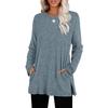 Tunique pour femme Tops Col rond Manches longues Tops en tricot avec poches latérales Couleur unie Décontracté Blouse rayée
