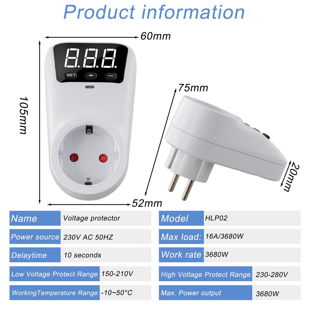 16A Automatic Delay Voltage Protector Socket for Home Appliances Safety