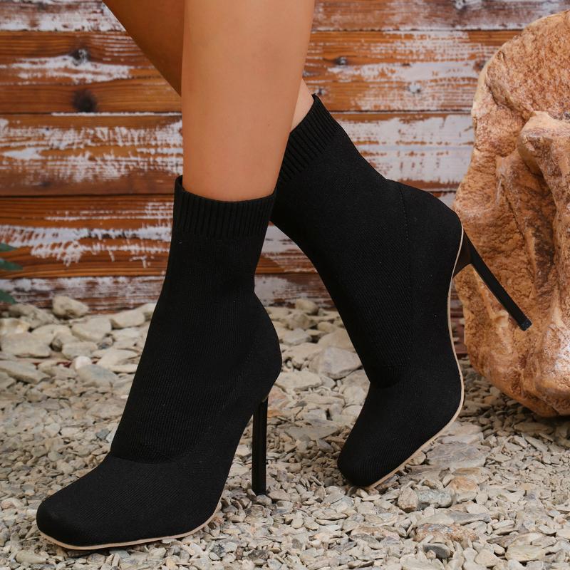 Mode AJGS Sockenstiefel Ultrahoher Absatz Stretch High Heels Pfirsichfarben Spitzzehe Stilettoabsatz Stiefeletten Übergröße Damenschuhe
