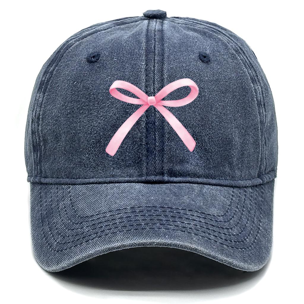 Pink Bow Adjustable Snapback Baseball Cap Washed Cotton Cap For Man Vintage Inelastic Sun Hat Perfect For Outdoor Sports