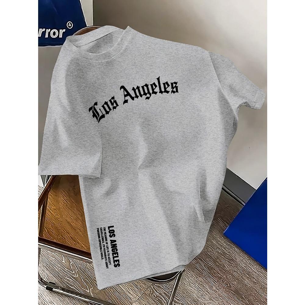 Men's Summer Los Angeles Fashion Letter Print Loose Casual Comfortable Cotton Round Neck Short Sleeved T Shirt Top