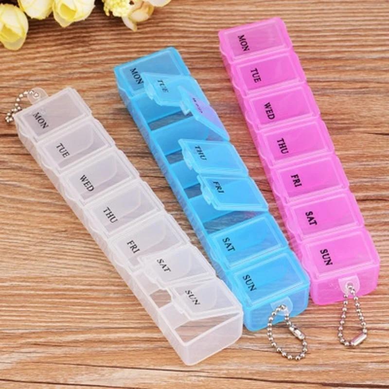 Boîte à médicaments 7 jours Hebdomadaire Porte-comprimés Rangement Organisateur Conteneur Étui Boîte à pilules Diviseur Étui à pilules Organisateur Couleur Aléatoire