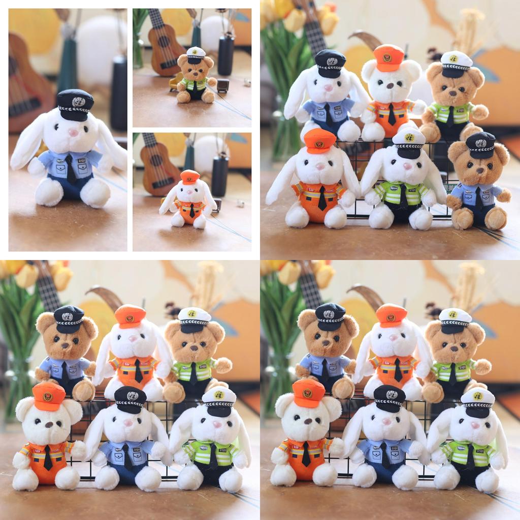 Cute Plush Firefighter Bunny Keychain Lovable Stuffed Animal Bag Charm