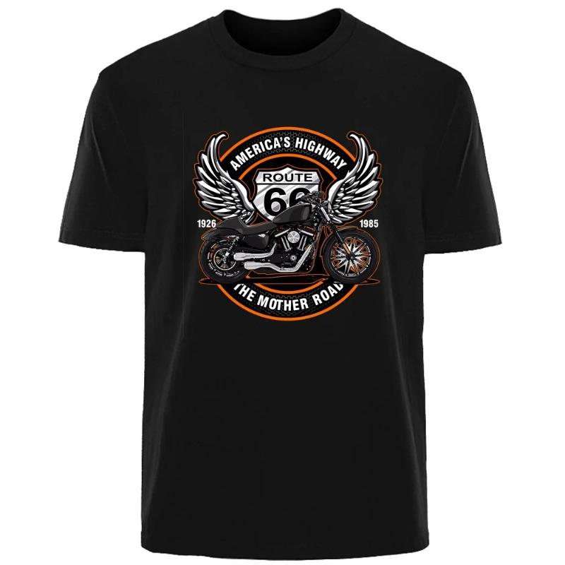 Vintage Route 66 Printed Summer High Quality Men's Cotton Fashion Breathable Sweat Absorbent T-Shirt Casual Men's Streetwear