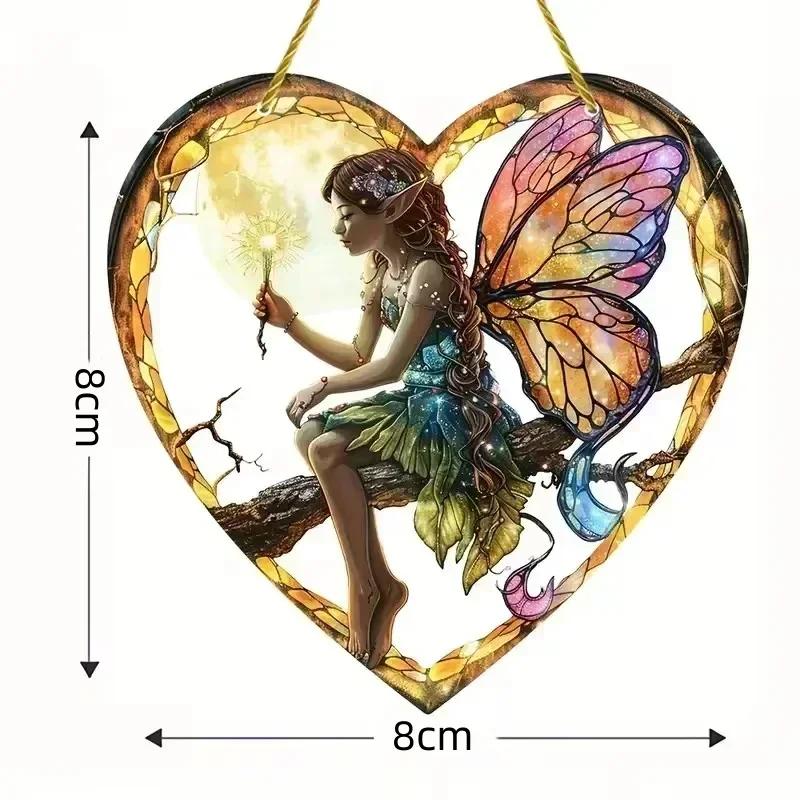Fairy Angel Colorful Art Flower Suncatcher Stained Window Hanging Round Acrylic Pendant For Home Garden Yard Wall Ornament Decor Quality
