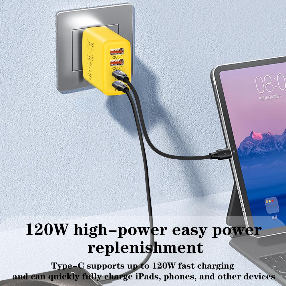 Total 120W 4 Ports USB Type C Charger Fast Charging Mobile Phone Adapter For iPhone Samsung Xiaomi Quick Charge 3.0 Wall Charger