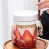 350 ml Havrekopp över natten med sked och lock Läcksäker frukostbehållare av glas för havregrynssallad Yoghurt Miljövänlig återanvändbar kopp