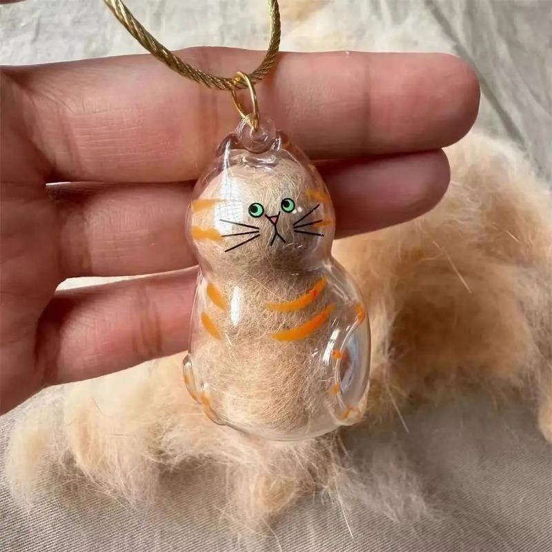1pc 3D Cat Hair Dog Hair Transparent Storage Box - Keychain Backpack Pendant Pet Cat Kitten Shaped Commemorative Charm Hairball Container