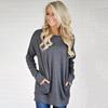 Frühling Herbst Rundhals Frauen T Shirt Casual Langarm Lose T-shirt Frauen Mode Tasche Solide Büro Dame T Tops 30575