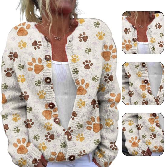 Women Sweater Cardigan Round Neck Long Sleeve 3D Flower Pattern Button Up Knit Jacket Thickened Warm Fall Winter Tops