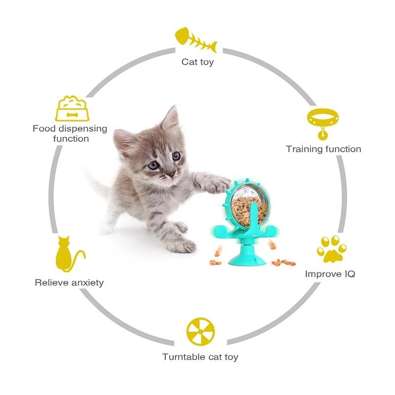 Brinquedo de alimentação lenta para filhotes de gatinhos, para cães pequenos, gatos, ventosa engraçada com sino, roda gigante, brinquedos de distribuição de comida, suprimentos para animais de estimação pug