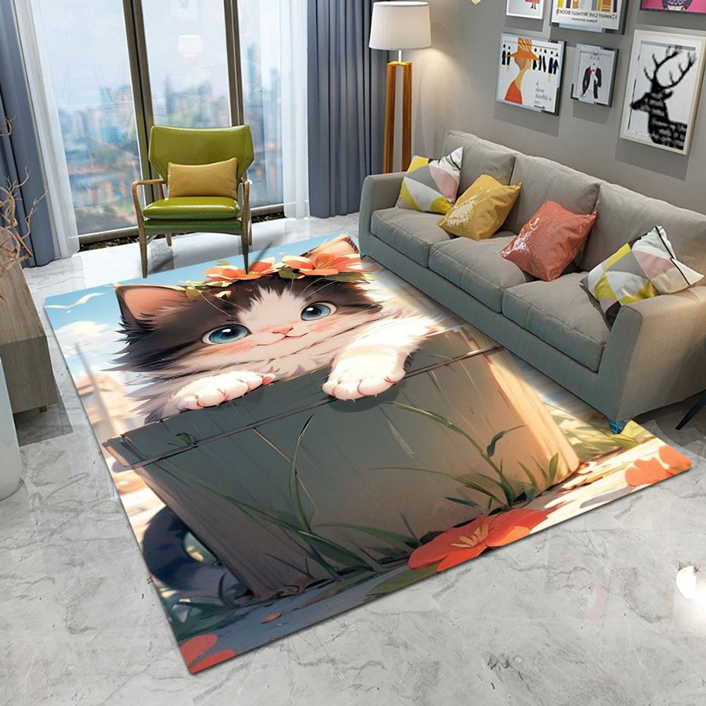 Cute Kitten Carpet Cartoon Living Room Bedroom Kitchen Sofa Entrance Rug Non-slip Washable Home Beautiful Cute Decor Mat