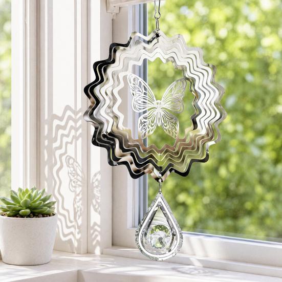 Stainless Steel Reflective Wind Spinners Outdoor Garden Decor Sparkly Wind Spinner Bird Deterrent