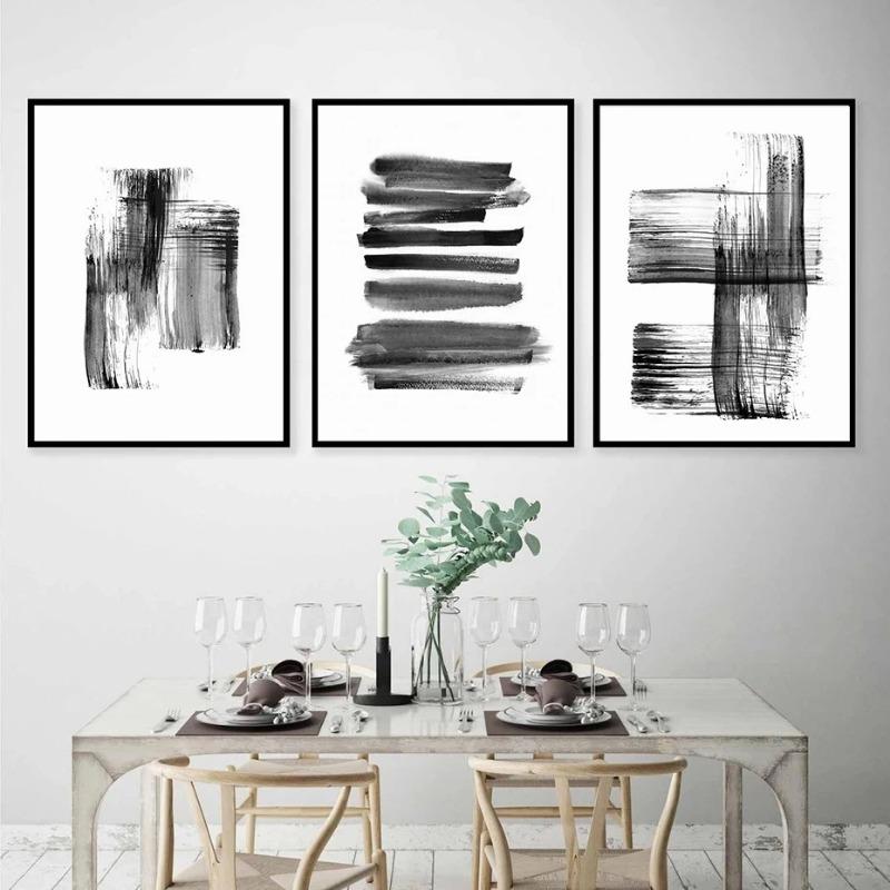 Abstrakte Pinselstriche, schwarze und weiße Tinte, Leinwanddruck, Gemälde, Poster, Wandkunst, Bilder für Wohnzimmer, Heimdekoration