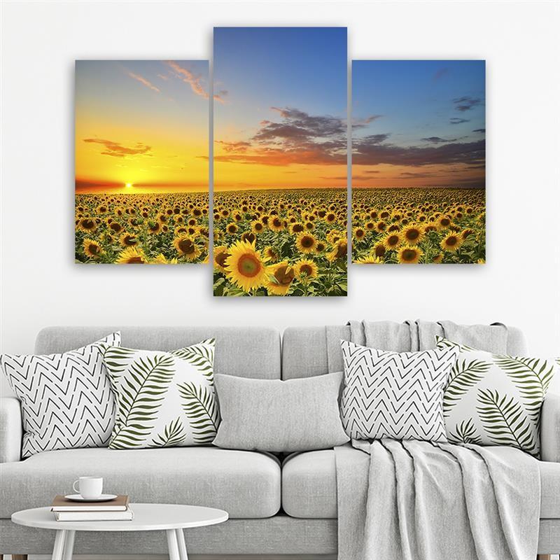 Three Piece Picture Canvas Print Sunflowers Sunset