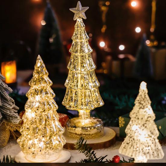Figurină din sticlă pentru brad de Crăciun Ornament pentru copac de masă cu lumini LED Decor de vacanță