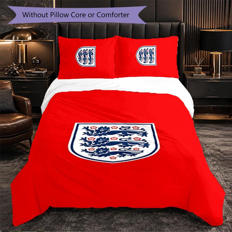 England Nationalmannschaft 3-teiliges Bettwäsche-Set Weiches Bettbezug-Set mit Kissenbezügen Bedrucktes Schlafzimmer-Deko-Set für Zuhause