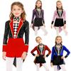 Unisex Kids Circus Magician Costume Long Sleeve Sequins Checkerboard Tailcoat Bodysuit Bow Tie Cosplay Outfit