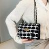 Autumn Fashion Woolen Bag Women's 2025 New Simple Chain Bag Plaid Temperament Shoulder Bag French Small Square Bag