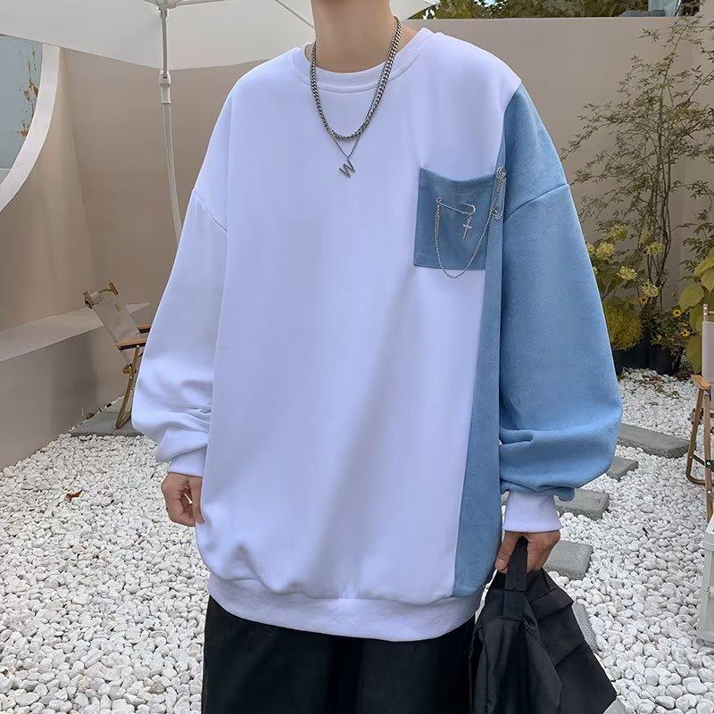 Sudaderas de Moda Versátiles Holgadas Nuevas para Hombre Primavera y Otoño Cuello Redondo Sudadera para Hombre Estilo Moderno de Hong Kong Camisa de Manga Larga